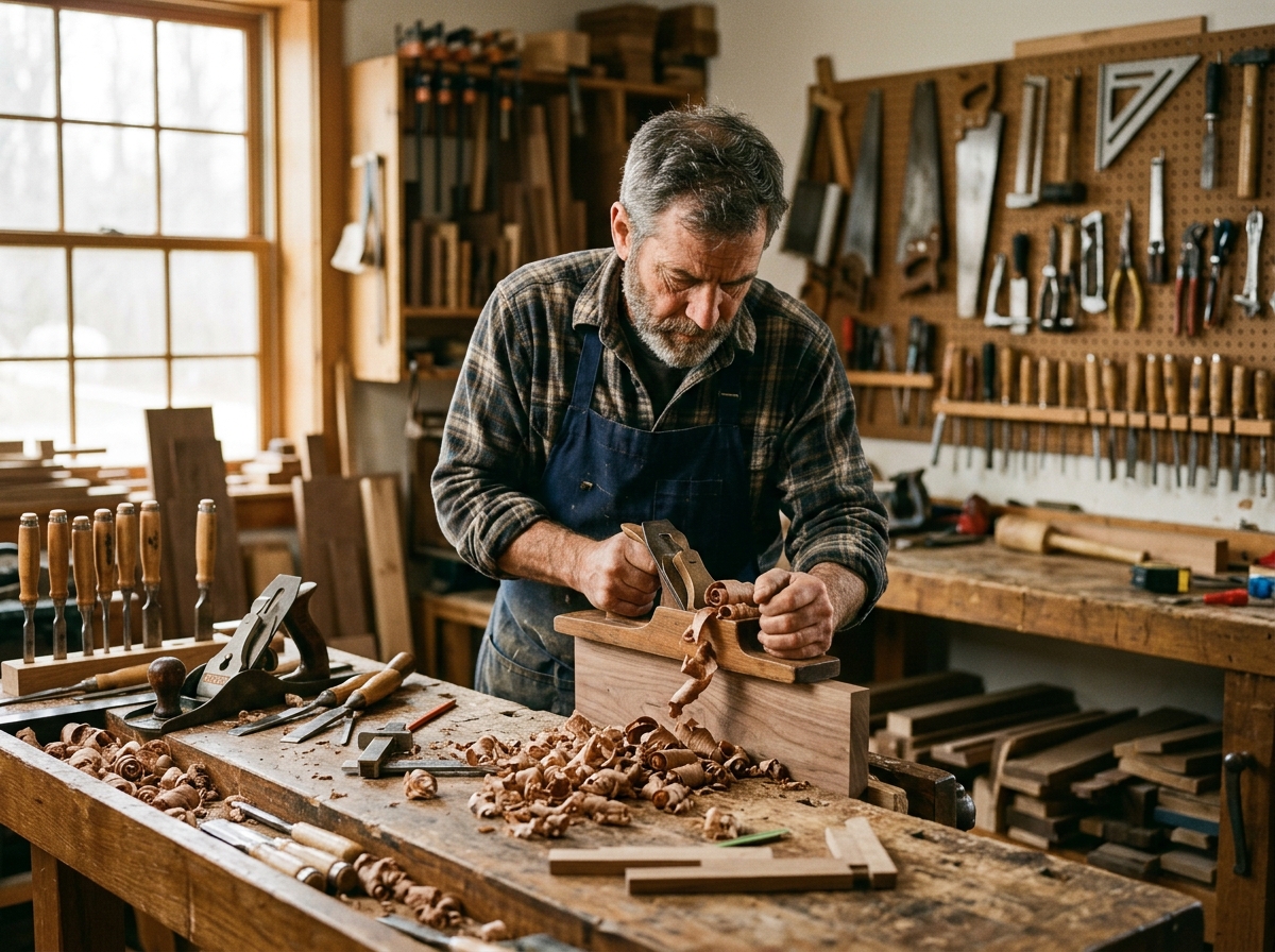 Marcelo trabajando en el taller de carpintería tradicional